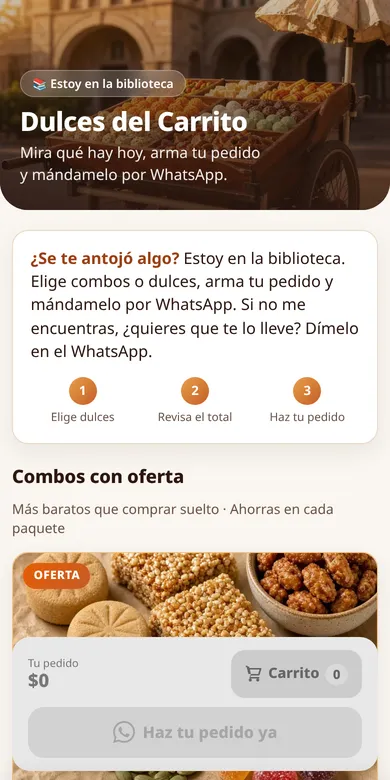 Captura en celular de la tiendita Dulces del Carrito