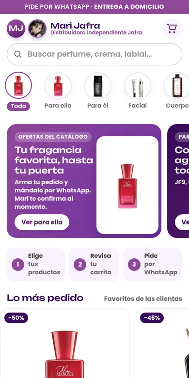 Captura en celular de la tiendita Mari Jafra